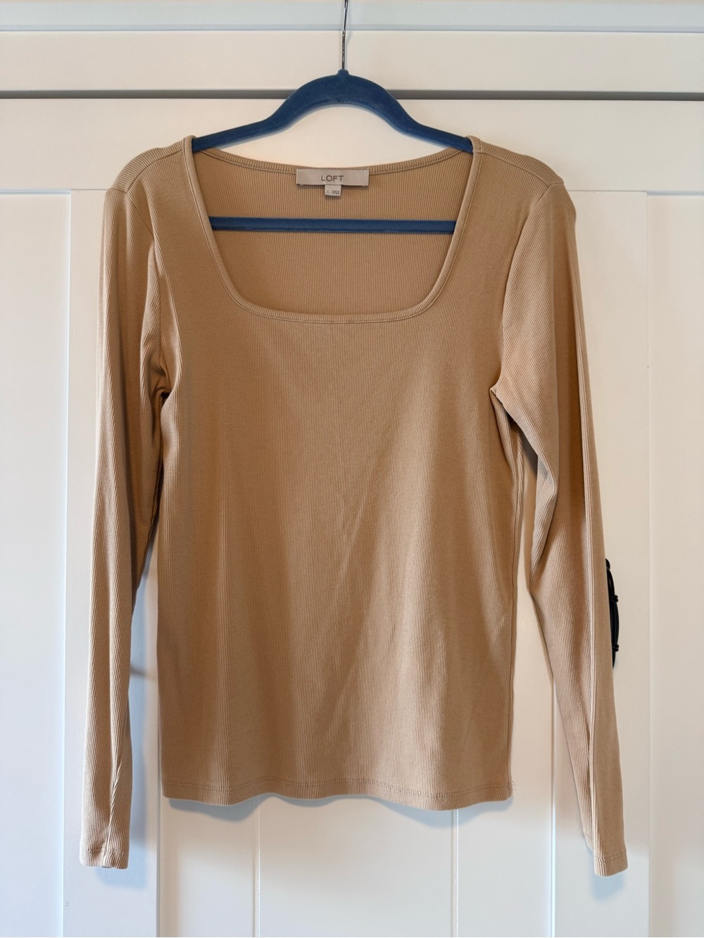 LOFT Beige Long-Sleeve Square Neck Top